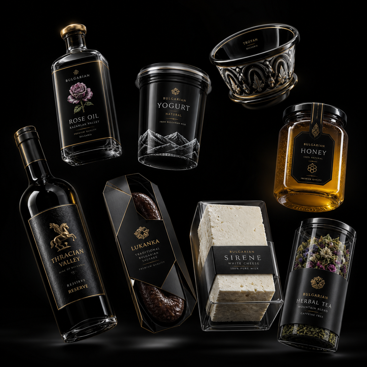 Premium Bulgarian Products Hyperrealistic Showcase — example output